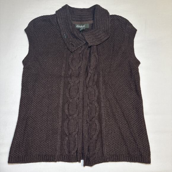 VTG Eddie Bauer Womens Brown Cable Knit Vest Wool Blend Collared Size Medium NWT - Picture 1 of 14